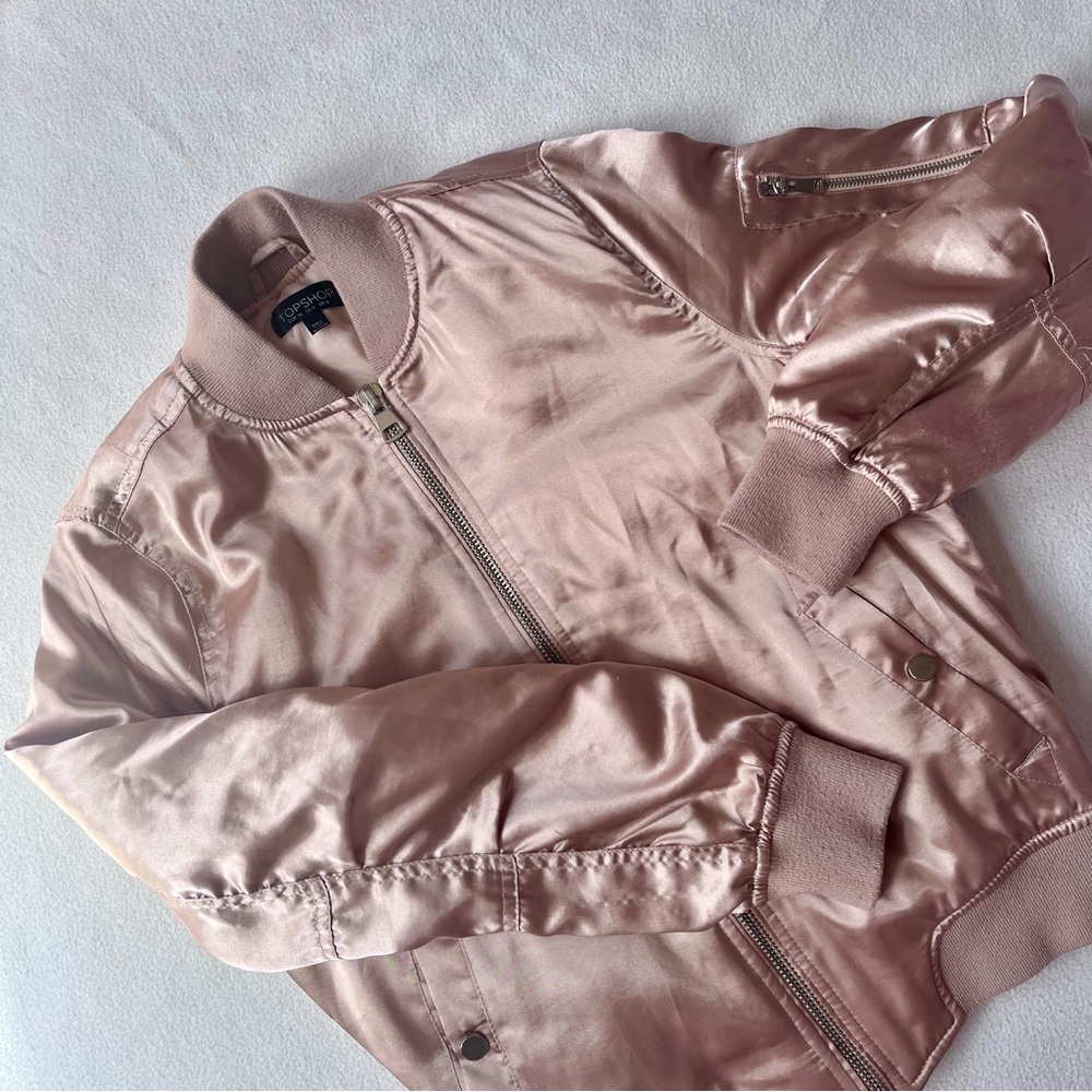 Topshop Pink Bomber Jacket Satin Finish